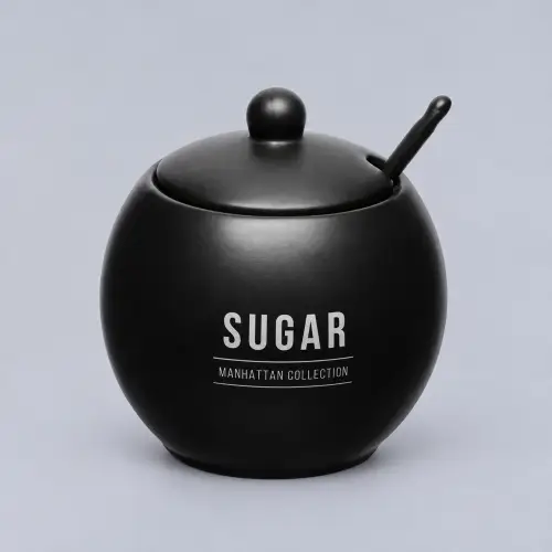 Açucareiro de Porcelana Manhattan 350ml com Colher Preto