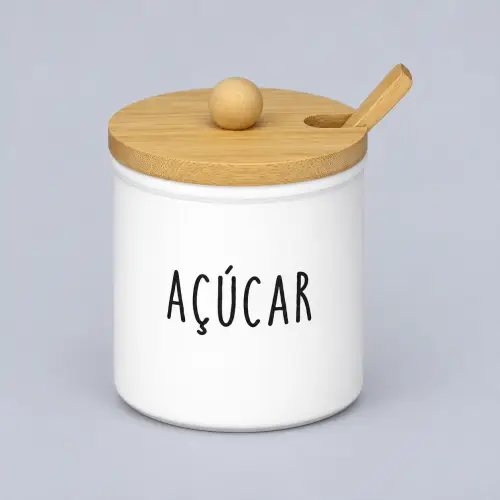 Açucareiro de Vidro 300ml com Tampa e Colher de Bambu